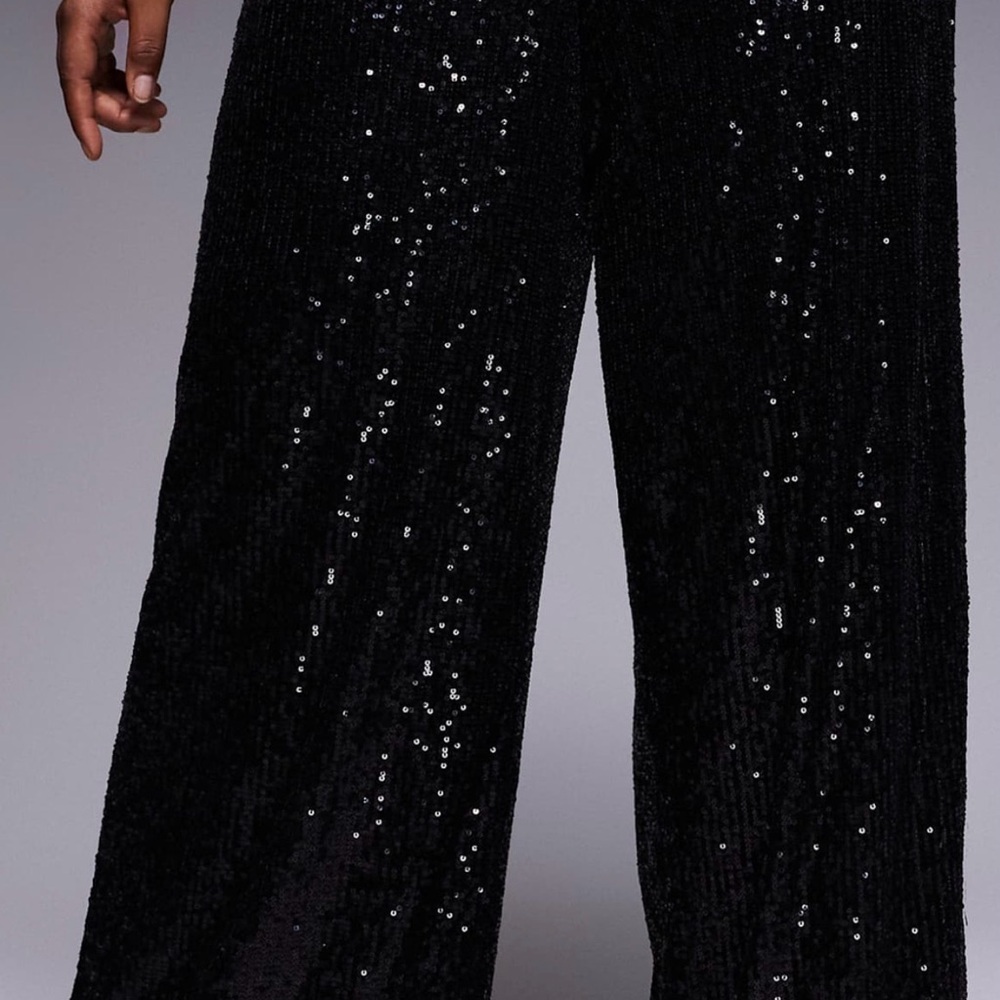 Black Sequin Wide-Leg Pants